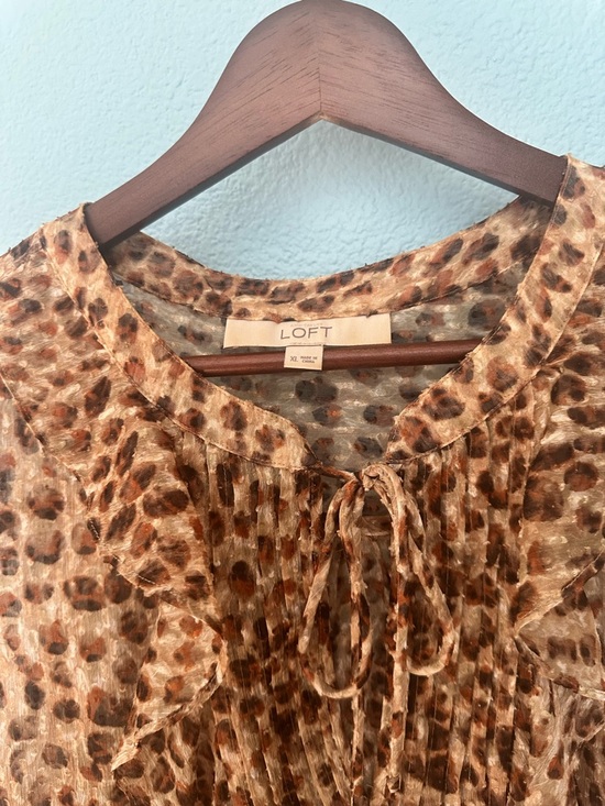 LOFT Tops - LOFT Leopard Print Tie-Neck Blouse in Brown and Tan